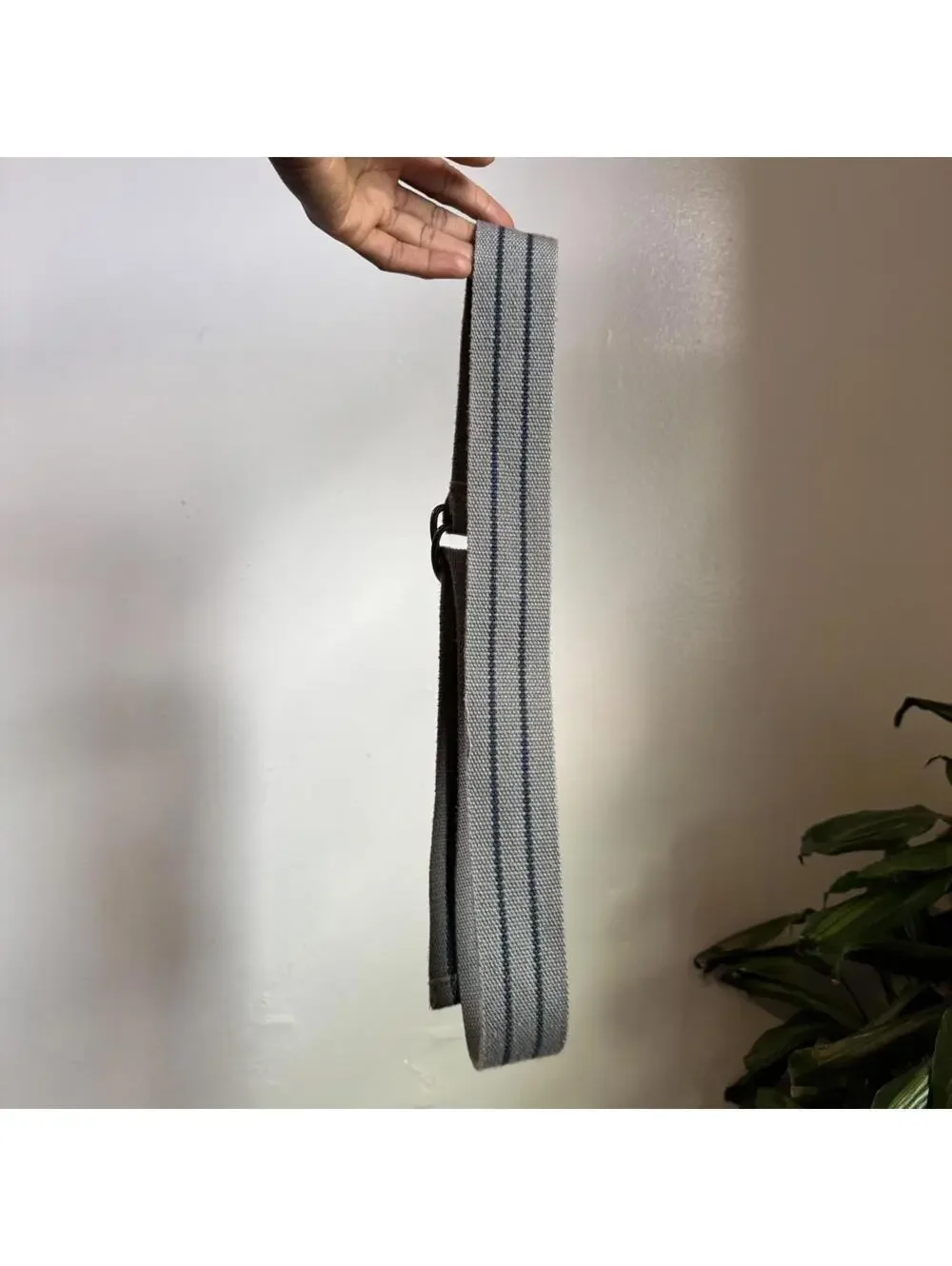 Vintage 90s Grey‎ Striped D-Ring Webbing Belt - Gorpcore / Utility